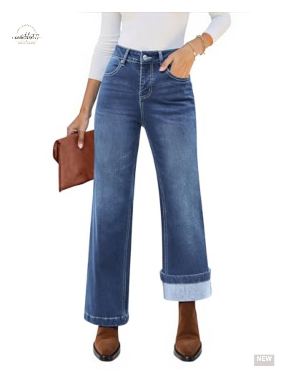 High Rise Wide Leg Flare Jeans with Fleece Lining, 30 Inch Inseam, Stretchy